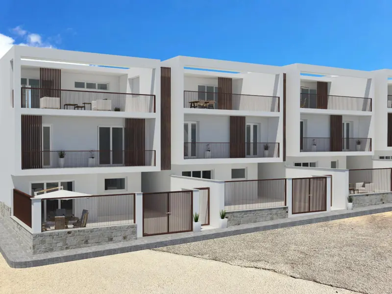 Vista 3D di un progetto di villette a schiera di Costruendo
